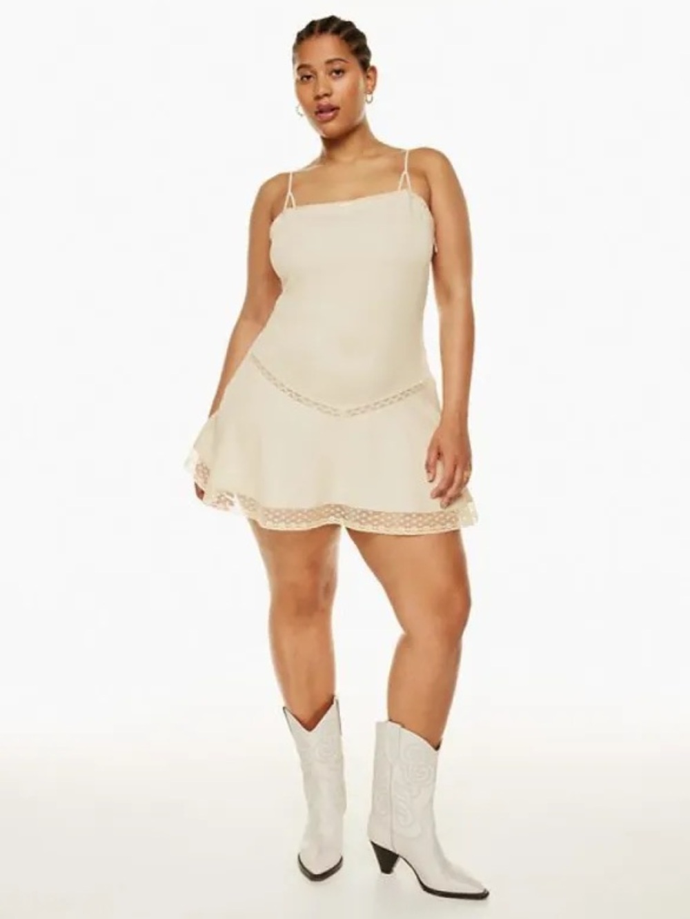 Cream Lace-Trim Slip Dress